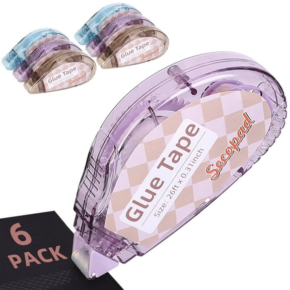 Scrapbook Tape, 6 Pack Double Sided Tape Roller for Crafts, Adhesive Glue Runner Scrapbooking Supplies Journaling Office Supplies for Adults, 0.3IN x 26FT