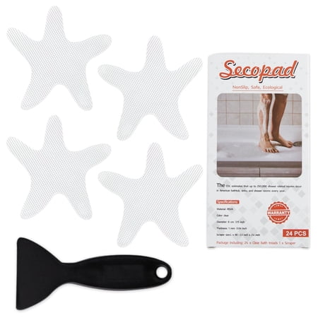 Secopad Anti Slip Shower Stickers, 24 PCS PEVA Safety Bathtub Stickers Adhesive Decals with Premium Scraper