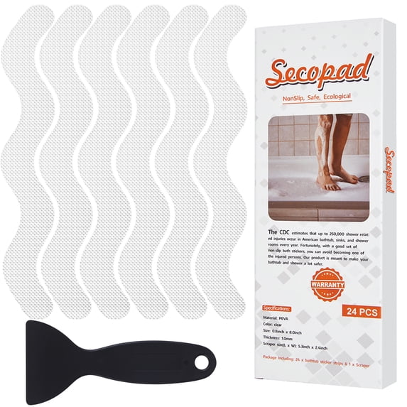 Secopad Anti Slip Shower Stickers 24 PCS Safety Bathtub Strips Adhesive Decals with Premium Scraper