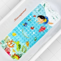 Bath Mat for Tub Non Slip, Machine Washable Anti Slip Cartoon Baby Bathtub Shower Mat with Drain Holes and Suction Cups for Toddler & Kids, 40 Inch x 16 Inch-Rectangular, Swimming Kids