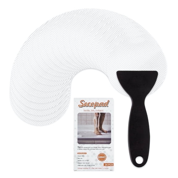 Secopad Non-Slip Bathtub Stickers, 24 PCS Safety Bathroom Tubs Showers Treads Adhesive Decals Scraper