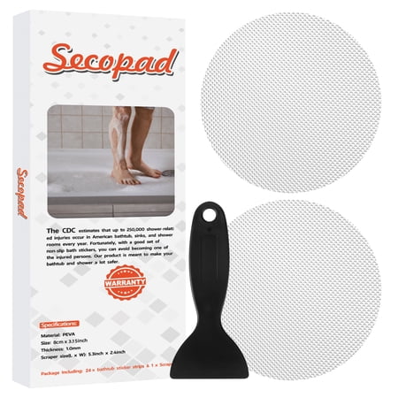 Secopad Non-Slip Bathtub Stickers, 24 PCS Safety Bathroom Tubs Showers Treads Adhesive Decals Scraper