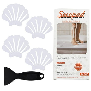 Secopad Non-Slip Bathtub Stickers, 24 PCS Shell Safety Bathroom Tubs Showers Treads Adhesive Decals Scraper