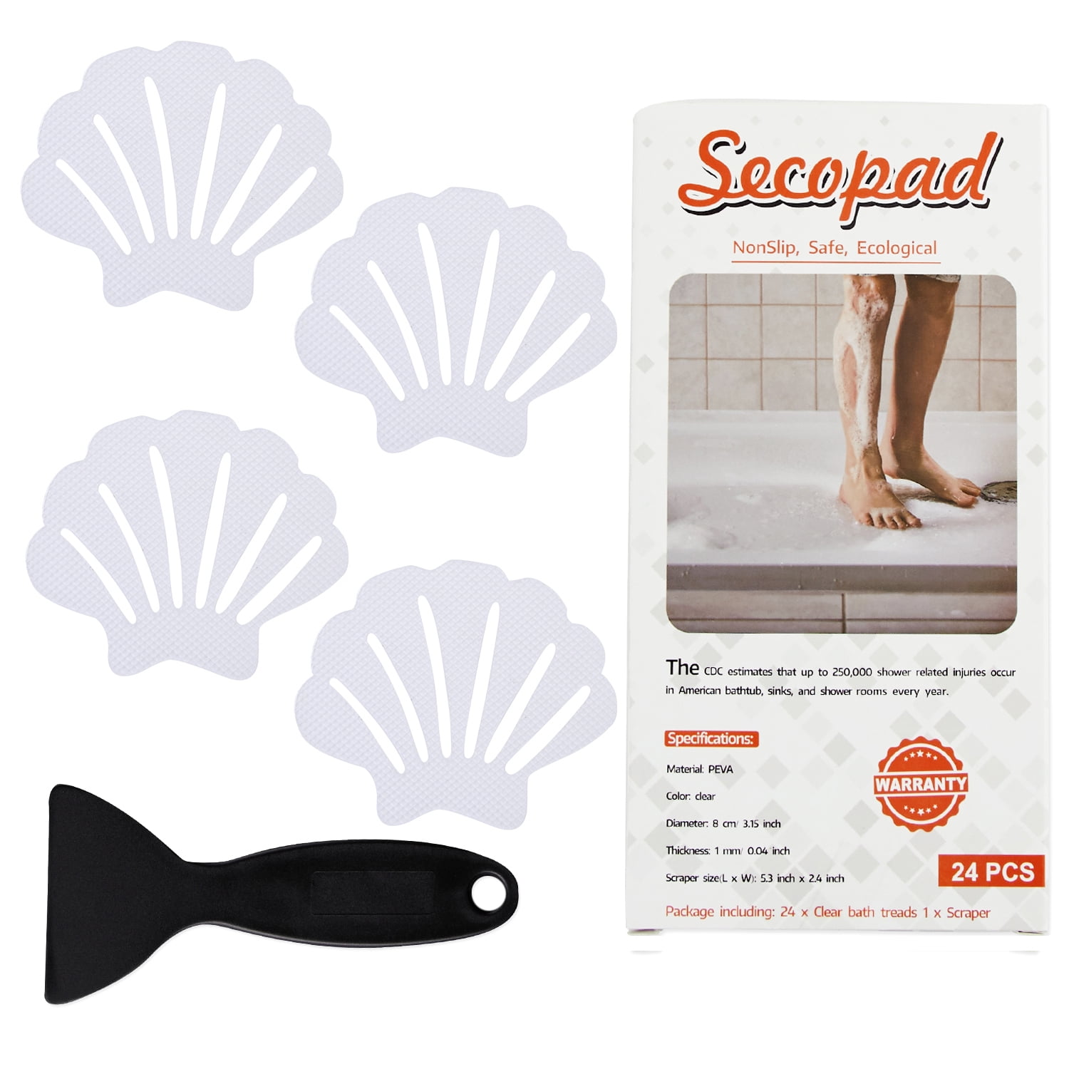 Secopad AntiGrip Skid Resistant NonSlip Bathtub Stickers, 24 PCS