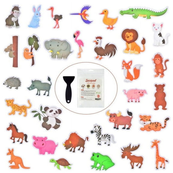 Secopad Non Slip Bathtub Stickers, 32 PCS Adhesive Animals Anti Slip Decal Threads with Premium Scraper