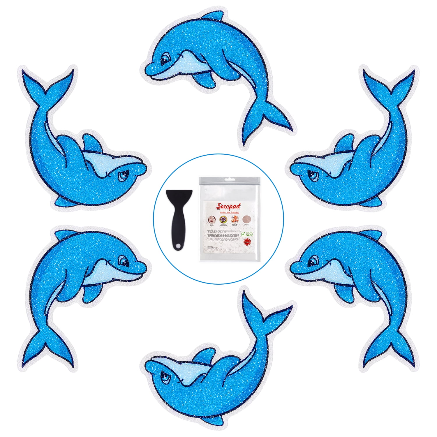 Secopad Non Slip Dolphin Bathtub Stickers, 20 PCS PEVA Adhesive Anti