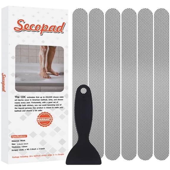 Secopad Non Slip Shower Stickers 24 PCS Anti Slip Safety Bathtub Strips Adhesive Decals with Premium Scraper for Bath Tub Shower Stairs Ladders Boats