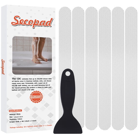 Secopad Non Slip Shower Stickers 24 PCS Safety Anti Slip Bathtub Stickers with Premium Scraper for Bath Tub Shower Stairs Ladders Boats