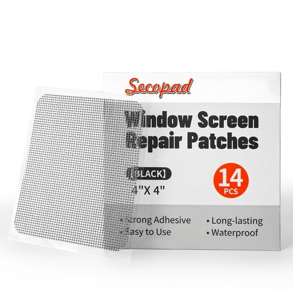 Secopad Screen Repair Kit, 14 PCS Window Screen Patch Repair Tape for Mesh Window Screen Door Repair, Strong Adhesive Fiberglass Screen Repair, 4" x 4" Black/Grey