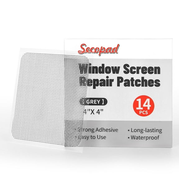 Secopad Screen Repair Kit, 14 PCS Window Screen Patch Repair Tape for Mesh Window Screen Door Repair, Strong Adhesive Fiberglass Screen Repair, 4" x 4" Black/Grey