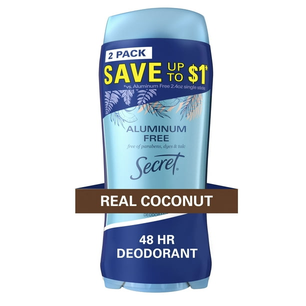 Secret Aluminum Free Deodorant for Women, Coconut, 2.4 oz, Twin Pack