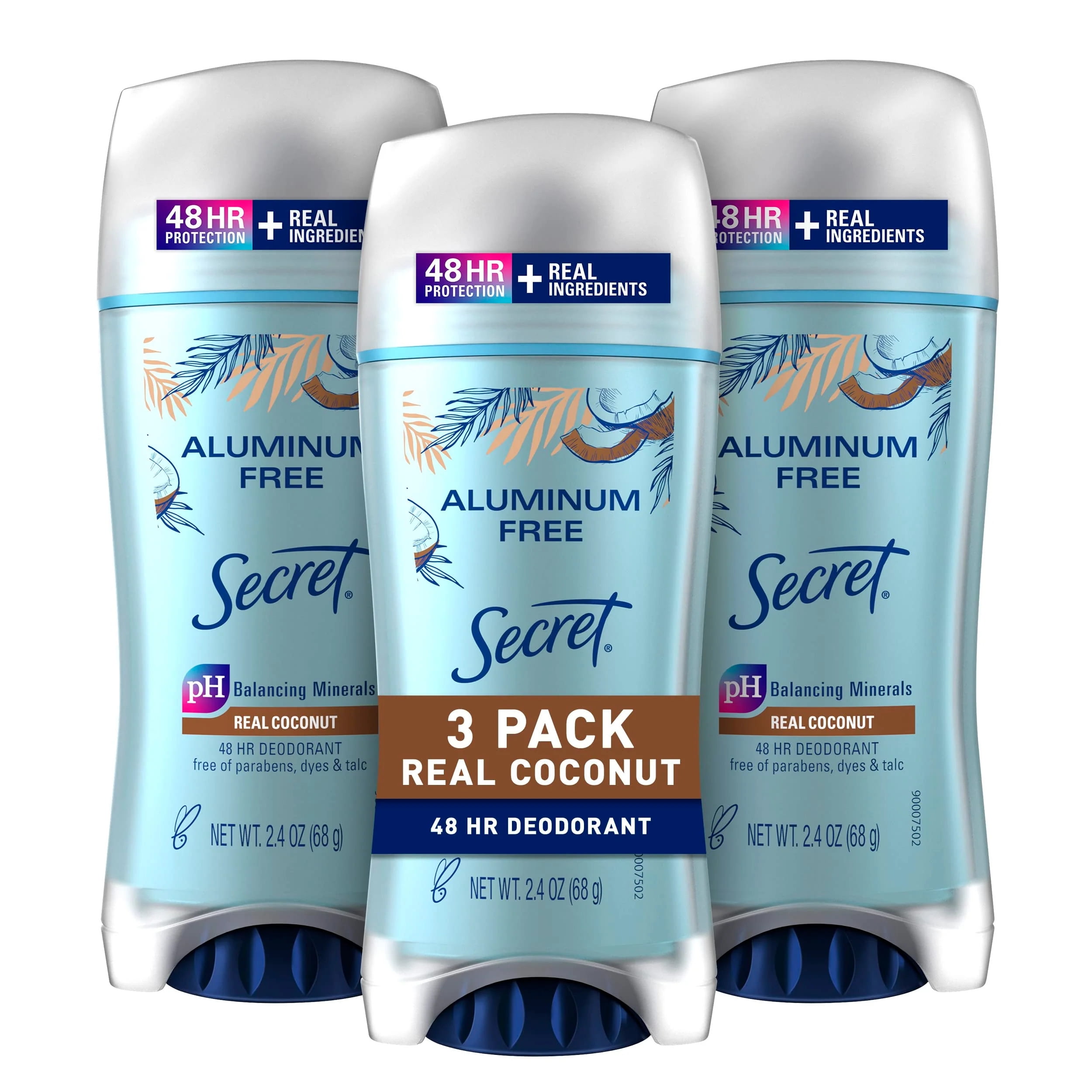 Secret Aluminum Free Deodorant for Women, Coconut Scent - Pack of 3