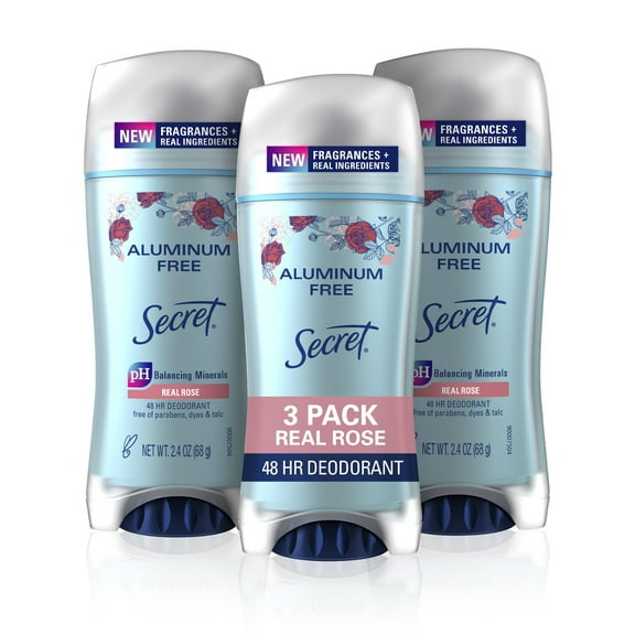 Secret Aluminum Free Deodorant for Women, Rose, 2.4 oz, Pack of 3