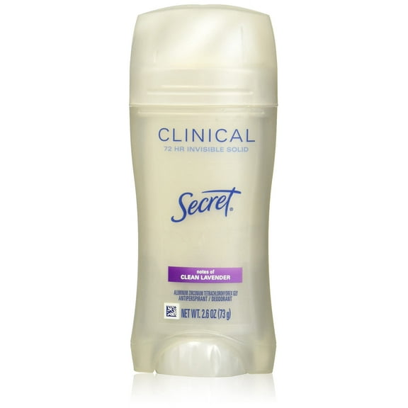 Secret Antiperspirant And Deodorant For Women, Clinical Strength Invisible Solid, Clean Lavender Scent, 2.6 Oz