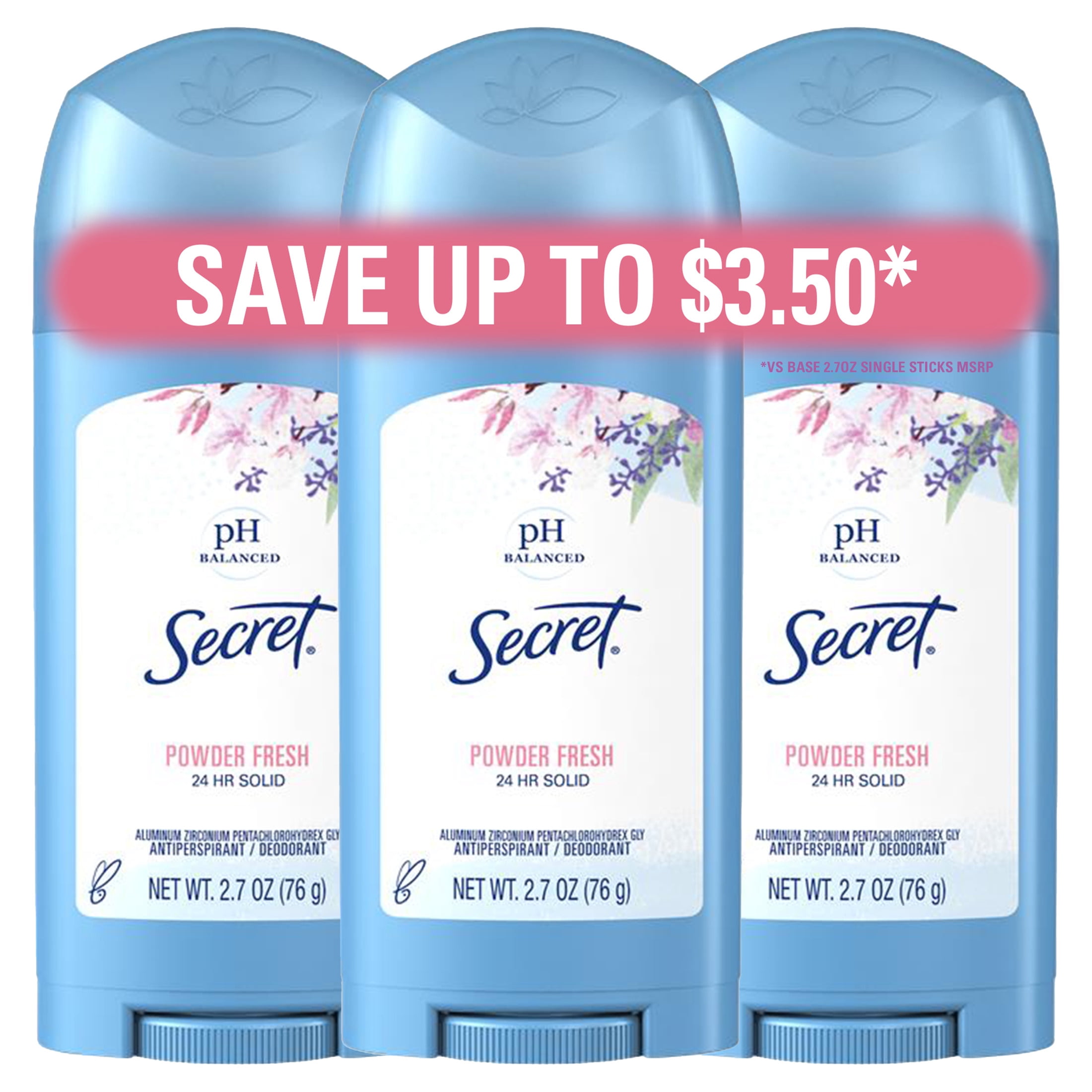 Wide Solid Antiperspirant and Deodorant, Powder Fresh, 2.7 oz, 3 pack