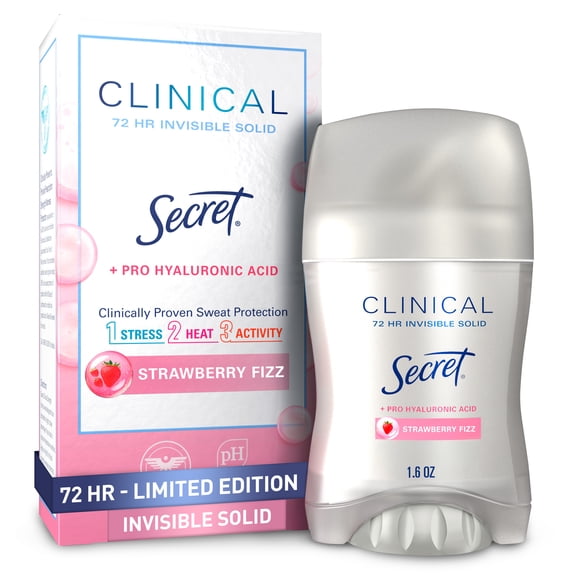 Secret Clinical 72 HR Invisible Solid Antiperspirant Strawberry Fizz with Pro-Hyaluronic Power 1.6 oz