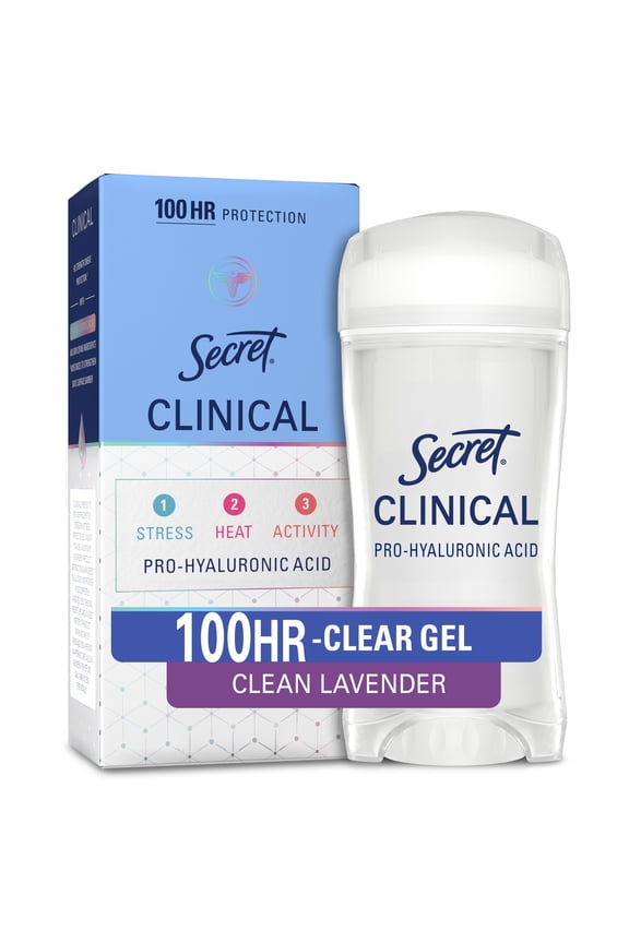 Clinical Antiperspirant Deodorant for Women, 100HR Sweat & Odor Protection, Pro-Hyaluronic Acid, Clear Gel, Clean Lavender, 2.6oz