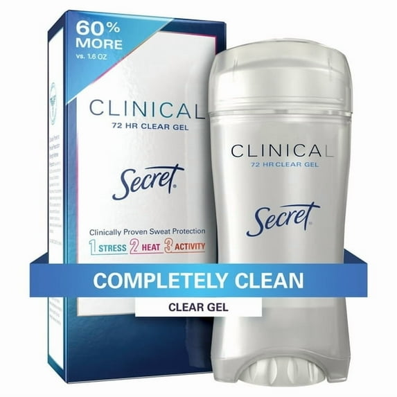 Secret Clinical Antiperspirant and Deodorant for Women Clear Gel, Completely Clean, 2.6 oz (Pack of 2)