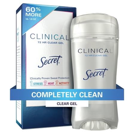 Secret Clinical Antiperspirant and Deodorant for Women Clear Gel, Completely Clean, 2.6 oz