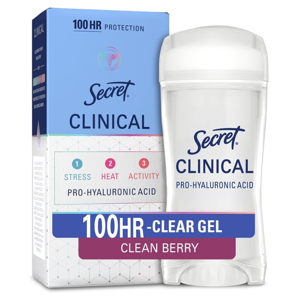 Secret Clinical Antiperspirant Deodorant for Women, 100HR Sweat & Odor Protection, Pro-Hyaluronic Acid, Clear Gel, Clean Berry, 2.6 oz