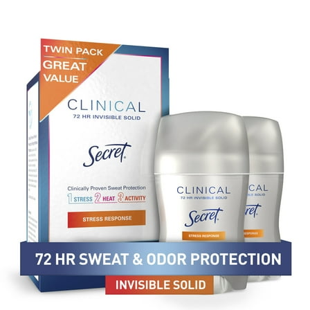 Secret Clinical Invisible Solid Antiperspirant and Deodorant, Stress Response, 1.6 oz (2 Pack)