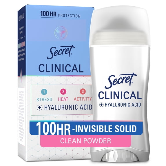 Secret Clinical 100HR Antiperspirant Deodorant, Invisible Solid, Protecting Powder, 2.6 oz