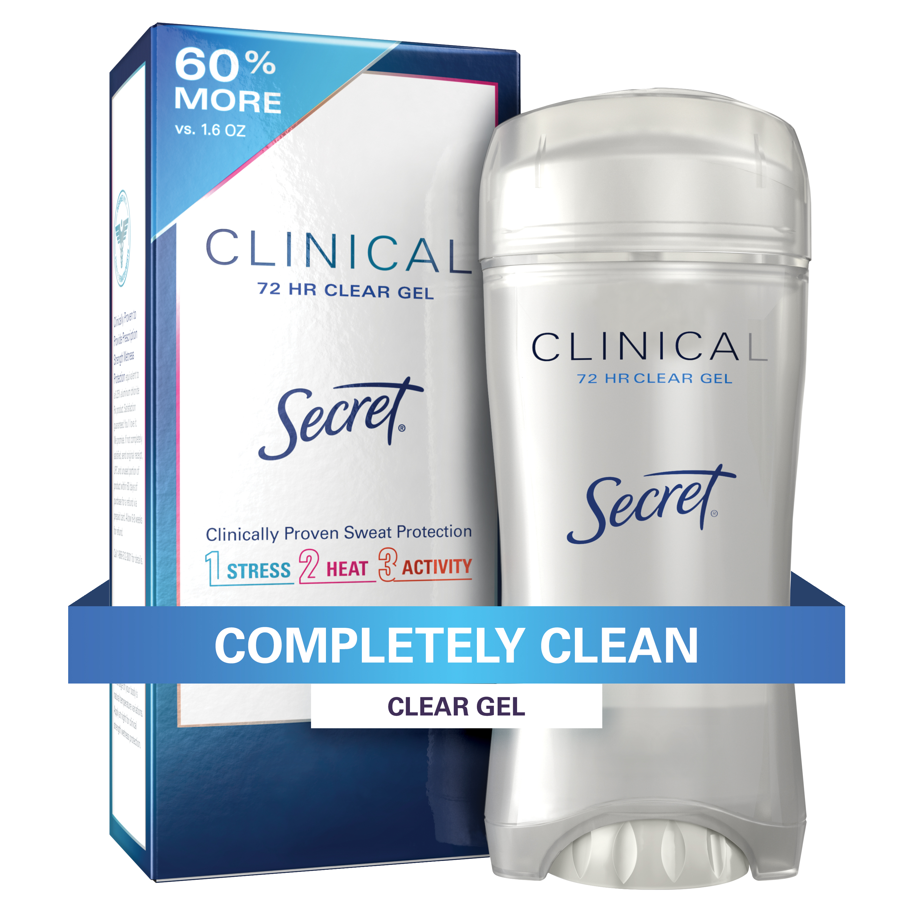 Secret Clinical Strength Clear Gel Antiperspirant and Deodorant, Completely Clean, 2.6 oz - image 1 of 6