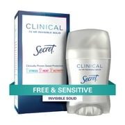 Secret Clinical Strength Invisible Solid Antiperspirant and Deodorant for Women, Free & Sensitive, 1.6 oz