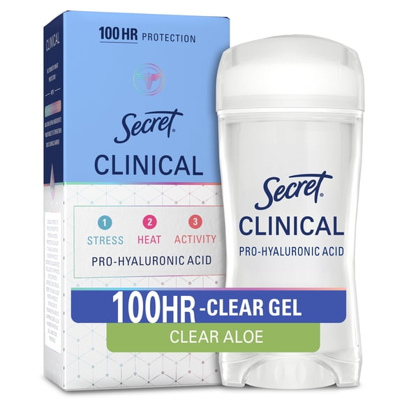 Secret Clinical Antiperspirant Deodorant for Women, 100HR Sweat & Odor Protection, Pro-Hyaluronic Acid, Clear Gel, Clear Aloe, 2.6 oz