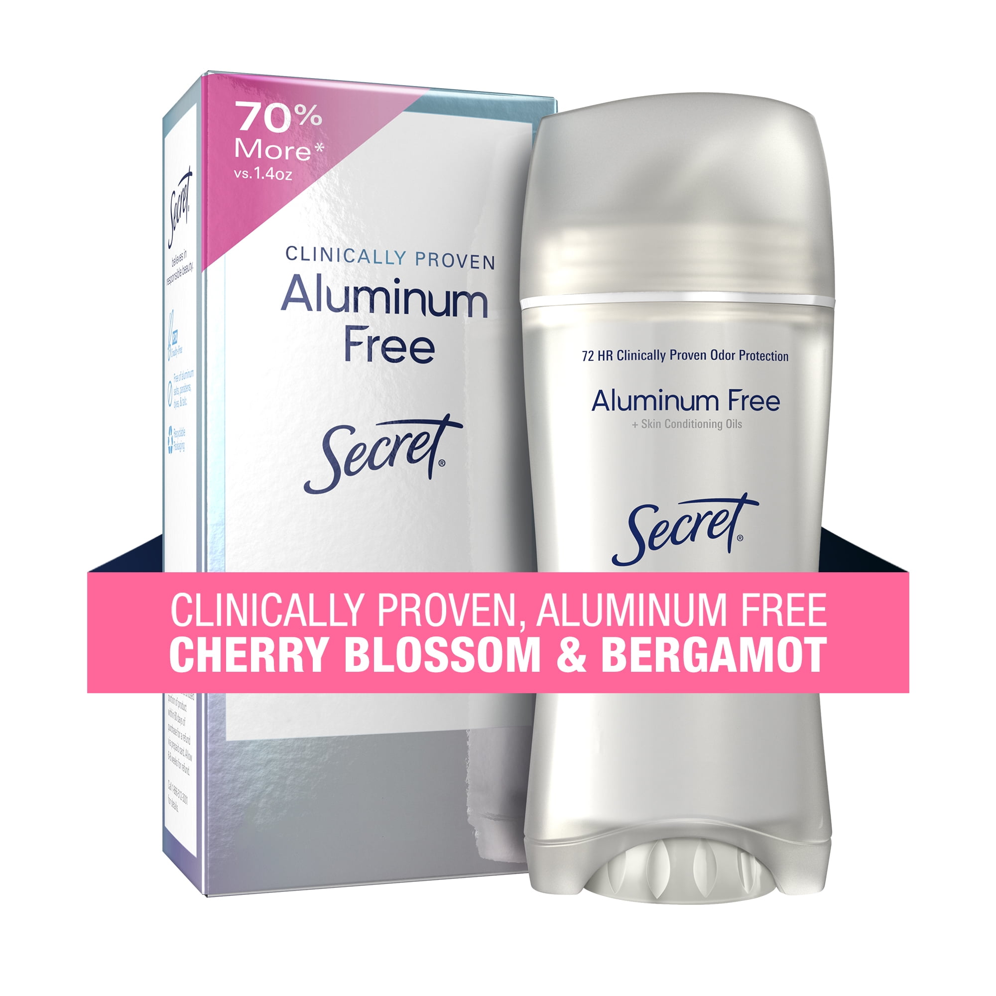 Secret Clinically Proven Aluminum Free Deodorant Stick for Women, Cherry Blossom & Bergamot 2.4oz