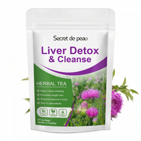 Secret De Peau Liver Detox Tea - 30 Bags Herbal Tea for Liver Health Support Cleanse - With Milk Thistle, Turmeric & Fennel Orangic