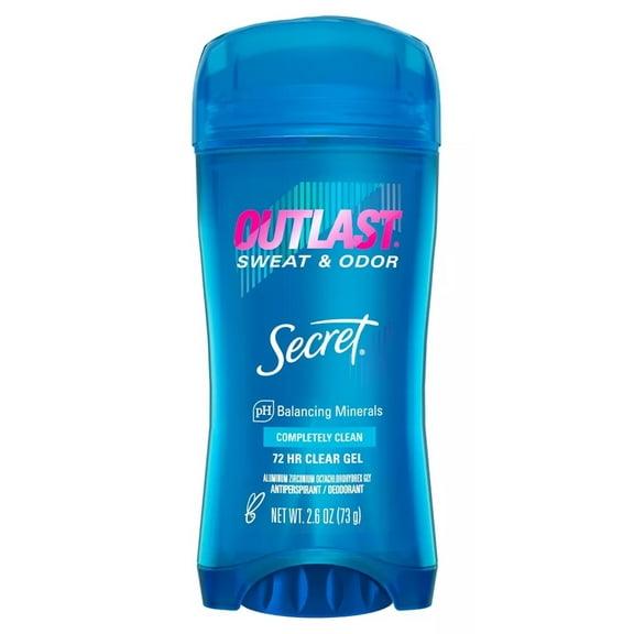 Secret Deodorant Outlast 2.6oz Clear Gel Completely Clean (Pack of 2)