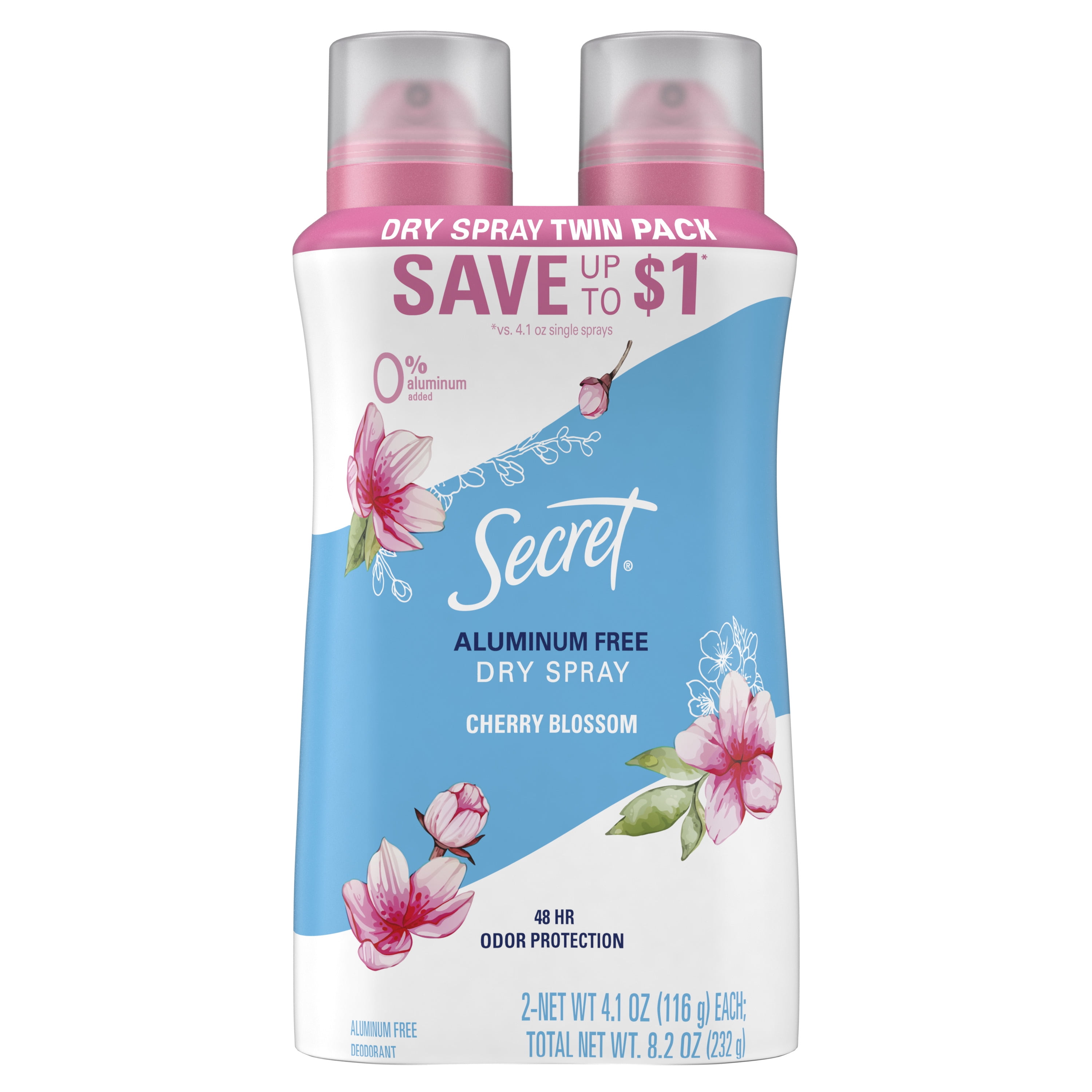 Secret Dry Spray Aluminum Free Deodorant for Women, Cherry Blossom, 4