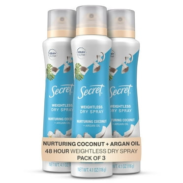 Secret Dry Spray Antiperspirant Deodorant, Nurturing Coconut and Argan Oil, 4.1 oz Pack of 3