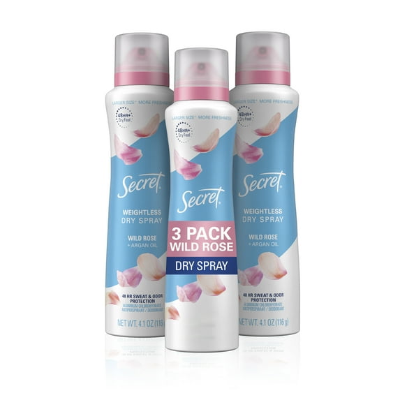 Secret Dry Spray Antiperspirant Deodorant, Wild Rose and Argan Oil, 4.1 oz, Pack of 3