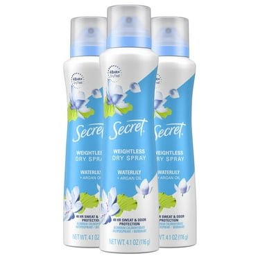Secret Dry Spray Antiperspirant Women's Deodorant, Waterlily and Argan Oil, 48Hr Odor Protection, 4.1oz Pack of 3