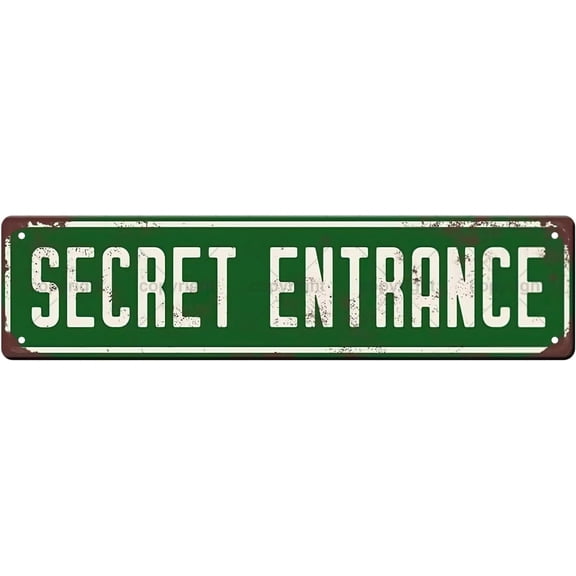 Secret Entrance Dramatic Exit Vintage Metal Tin Street Sign Bar Cafe Garage Cave Home Room Wall Bathroom Farmhouse Garden Porch Patio Decor, 16 x 4 Inch