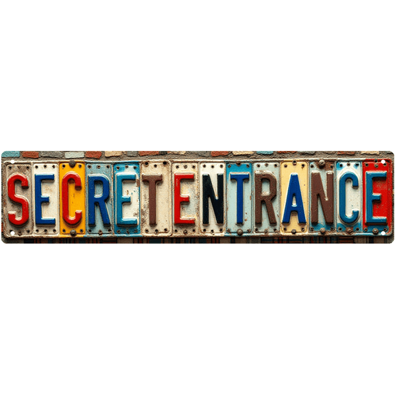 Secret Entrance Tin Sign - 16x4 Inch - Great for Game Room, Bar, Man Cave Decor - Speakeasy Signs, Hidden Door Decor