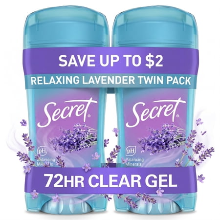 Secret Fresh Antiperspirant Deodorant, Clear Gel, Lavender, 2.6 oz, Twin Pack
