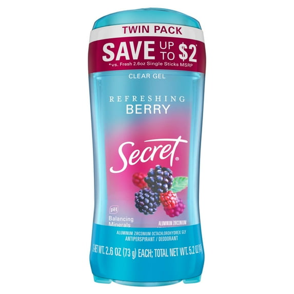 Secret Fresh Clear Gel and Deodorant for Women, Refreshing Berry, 2.6 oz each, Pack of 2