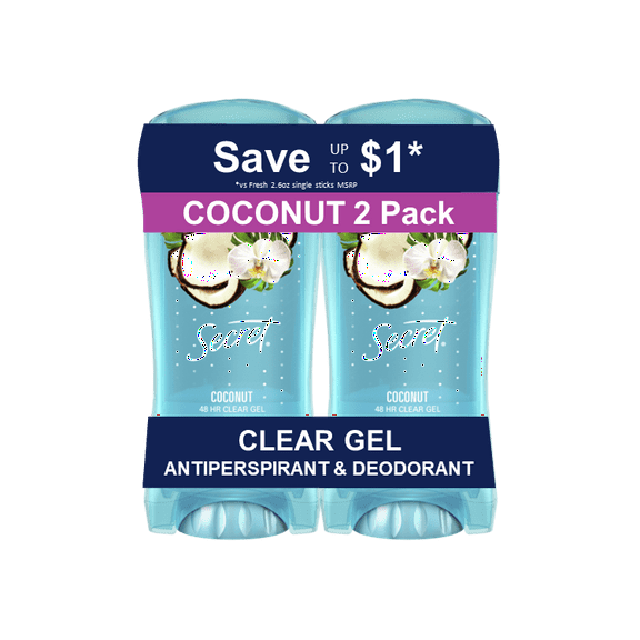 Secret Fresh Clear Gel Antiperspirant and Deodorant for Women, Coconut Scent, 2.6 oz each, Pack of 2