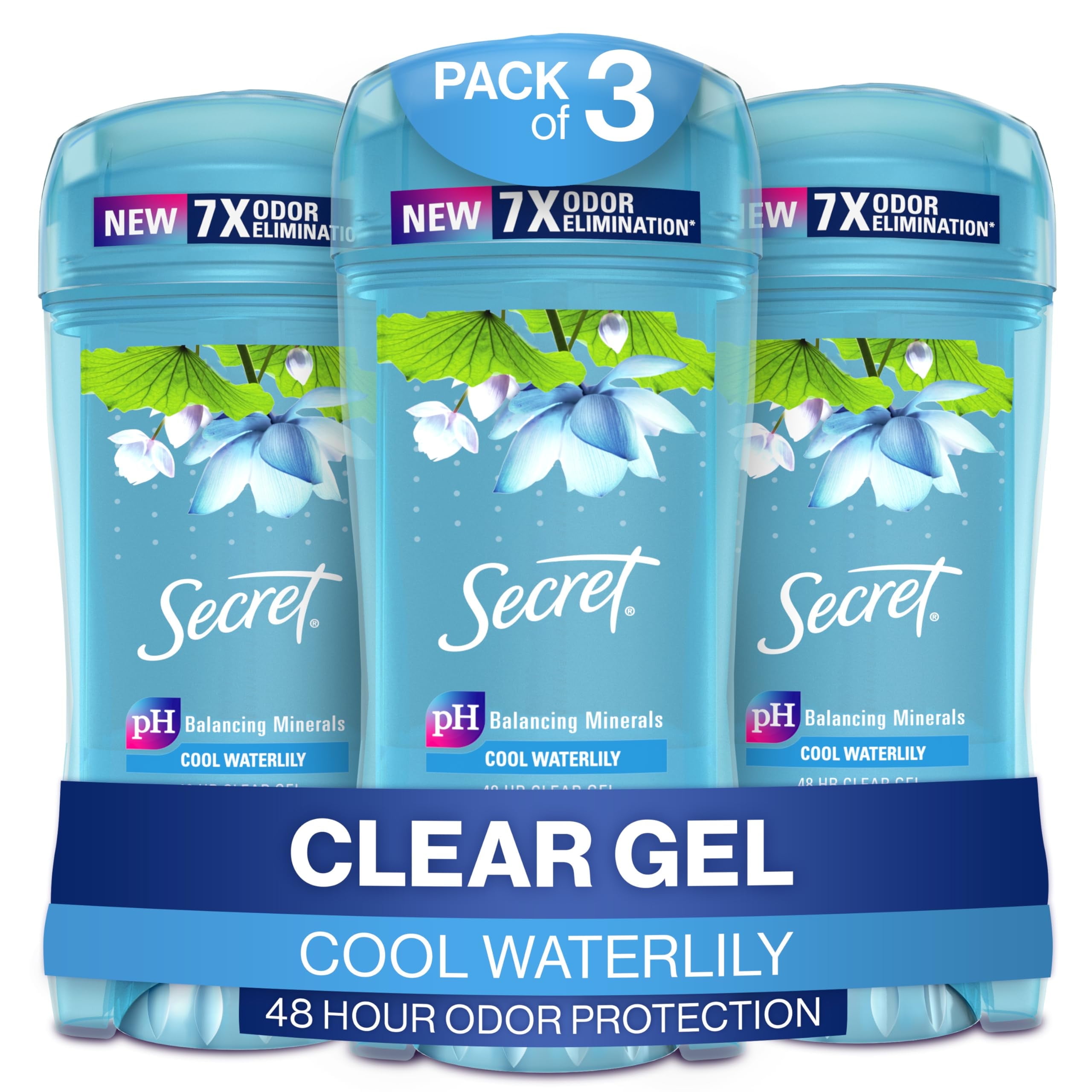 Secret Fresh Clear Gel Antiperspirant and Deodorant for Women, Waterlily Scent, 2.6oz (Pack of 3)