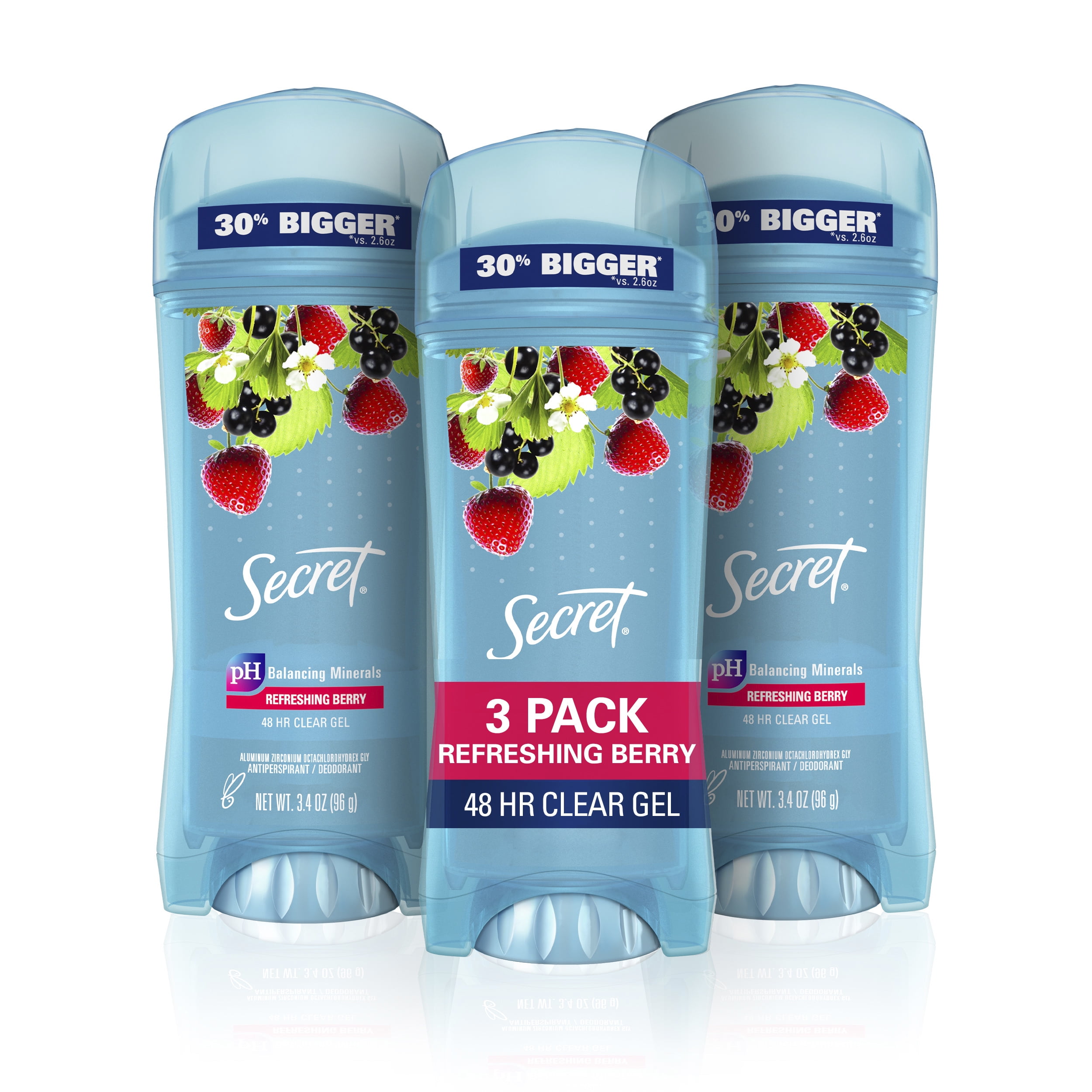 Secret Fresh Clear Gel Deodorant for Women, Berry, 3.4 oz, Pack of 3
