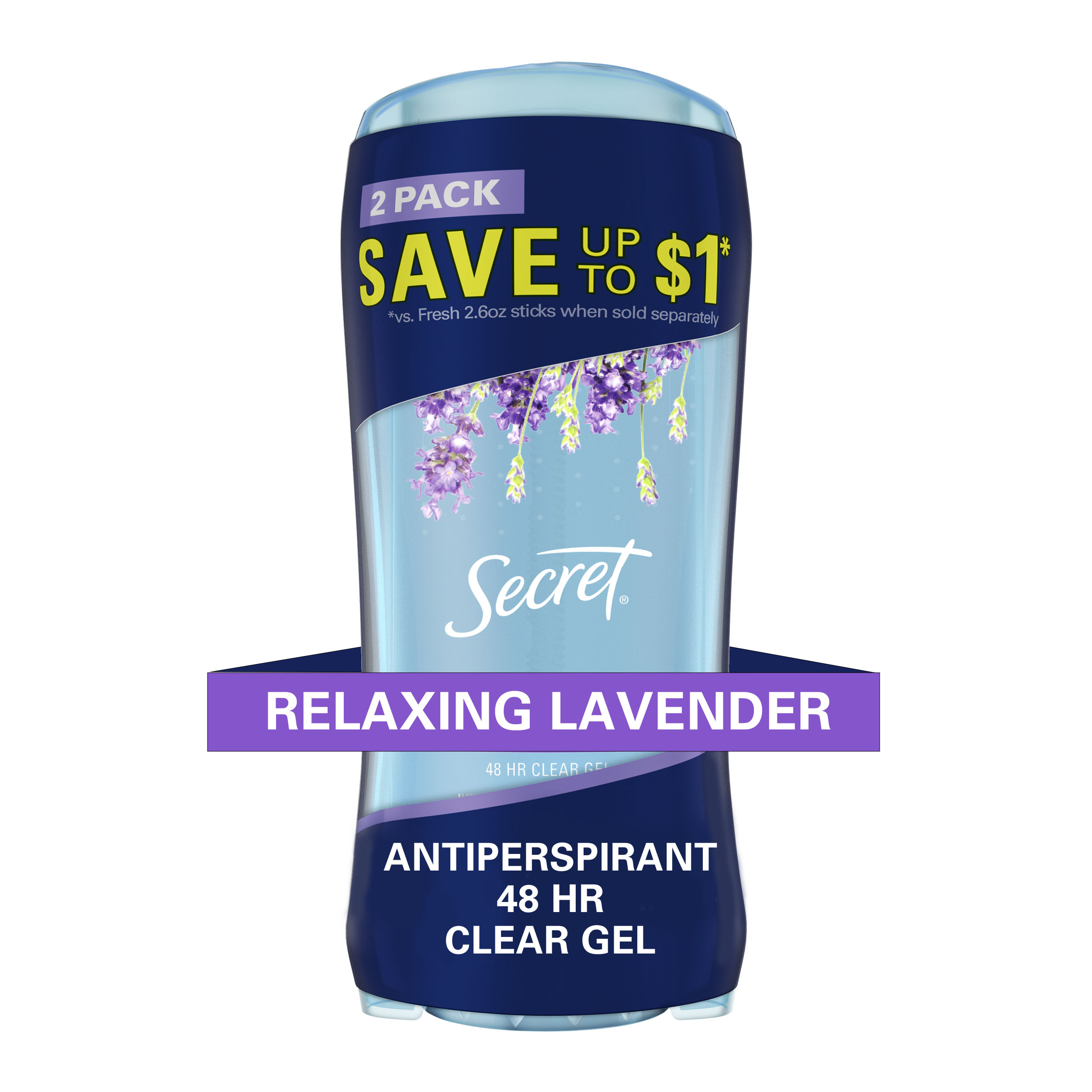 Secret Fresh Clear Gel Deodorant for Women, Lavender, 2.6 oz each, Pack of 2 - image 1 of 11