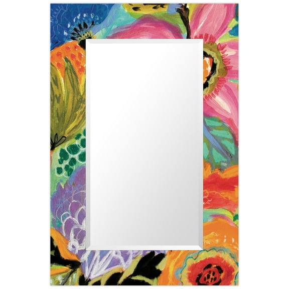 "Secret Garden Floral II" 48"x32" Beveled Mirror on Free Floating Reverse Printed Tempered Art Glass