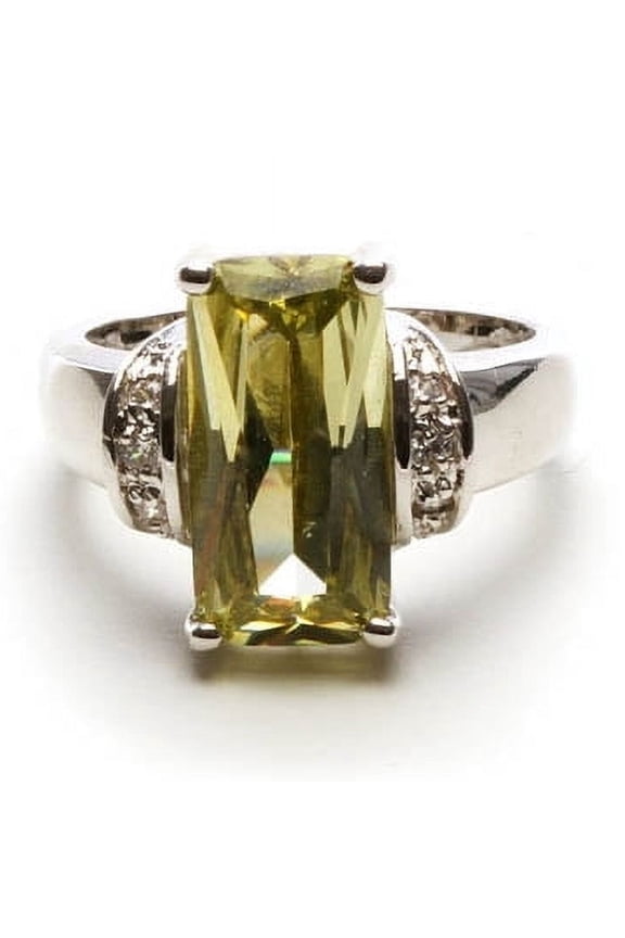 Elegant Emerald Cut Peridot CZ Statement Cocktail Ring Size 5 Jewelry Ring Gold