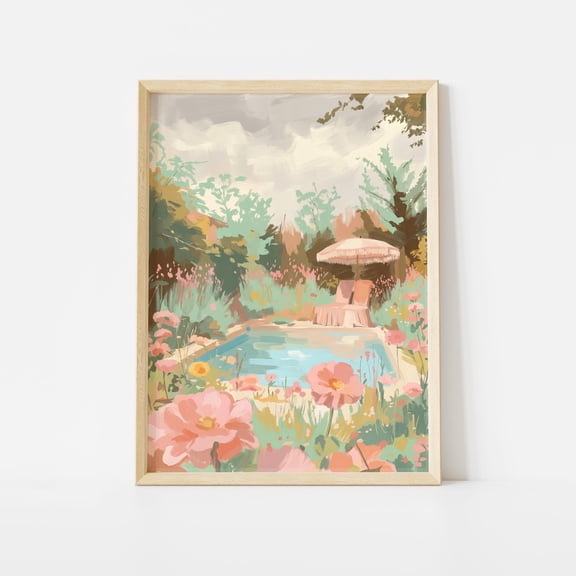 Secret Garden Pool Floral Wall Art Poster Unframed Paper Print