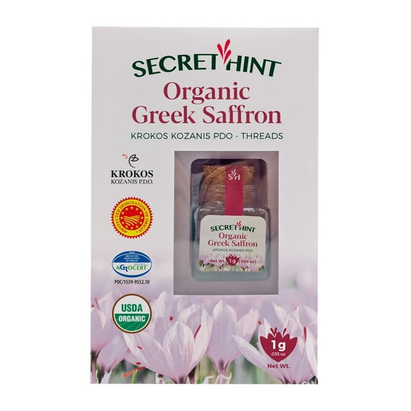 Secret Hint Krokos Kozanis PDO Greek Organic Saffron, 1 Gram Jar