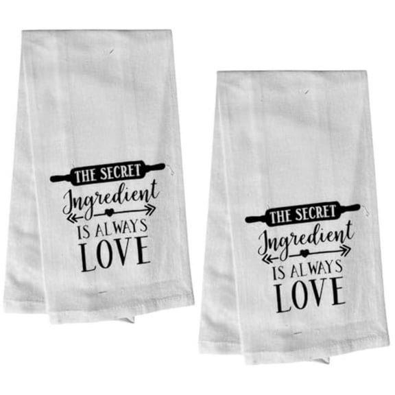 The Secret Ingredient is Always Love, 2 Pcs Cotton Soft and Absorbent Funny Flour Sack Kitchen Towels Dish Cloths for Home Decor, and Housewarming 15 X 25 Inches.