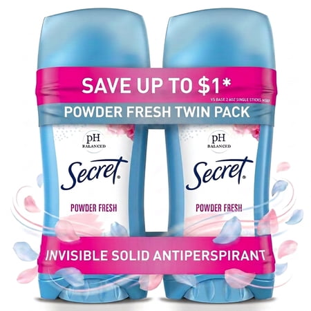 Secret Invisible Solid Antiperspirant Deodorant, Powder Fresh, 2.6 oz, Twin Pack price history and forecast - Secret 00037000124320